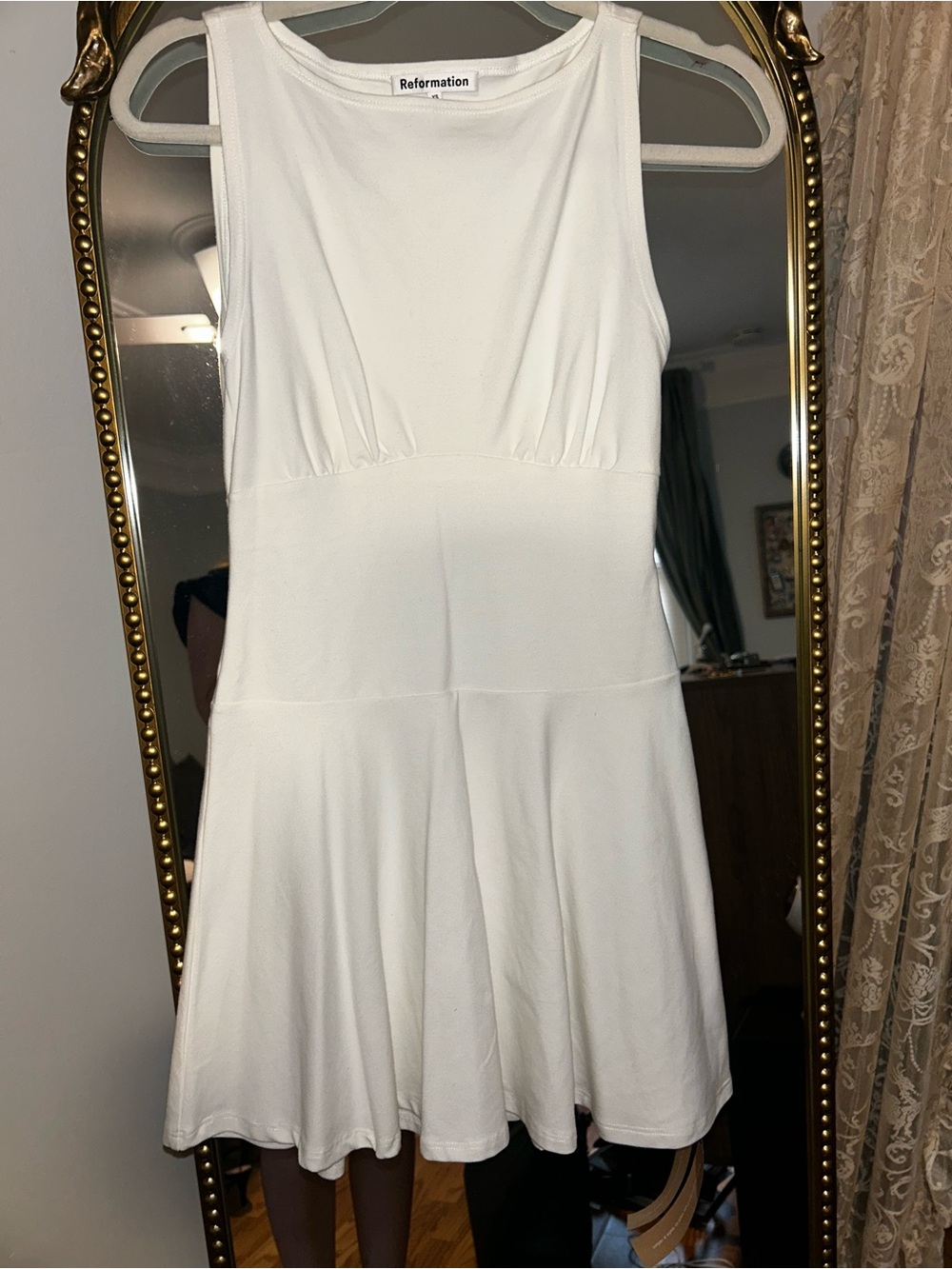 Reformation White Sleeveless Flared Mini Dress